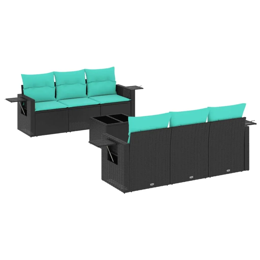 Ensemble de canapé de jardin 7 pcs avec coussins noir résine tressée - 2