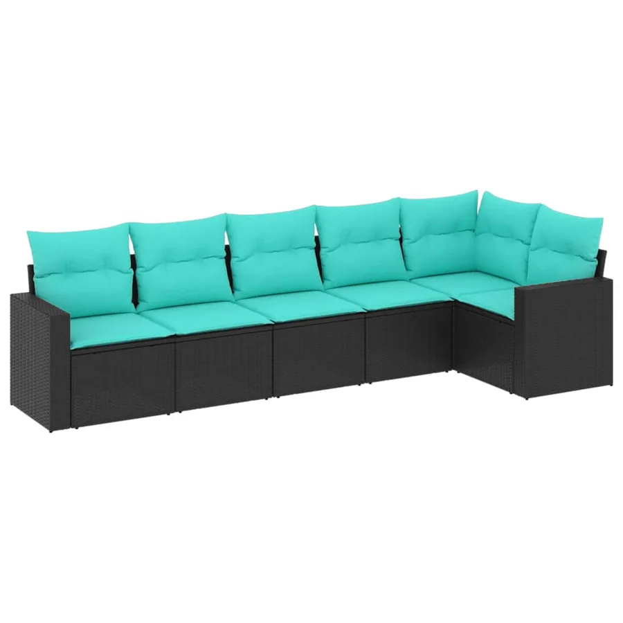 Salon de jardin 6 pcs avec coussins noir résine tressée - 2