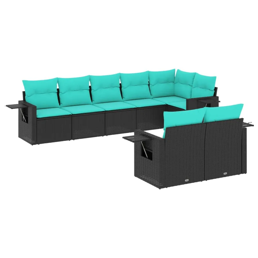 Salon de jardin 8 pcs avec coussins noir résine tressée - 2