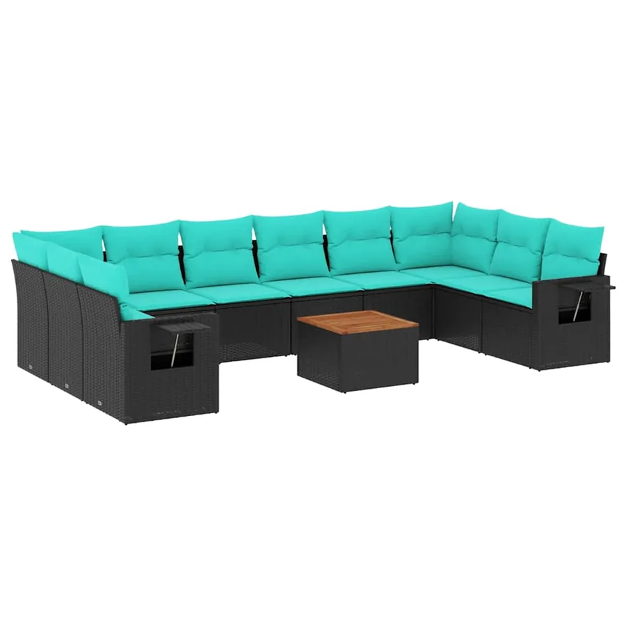Ensemble de canapé de jardin 11 pcs avec coussins noir résine tressée - 2