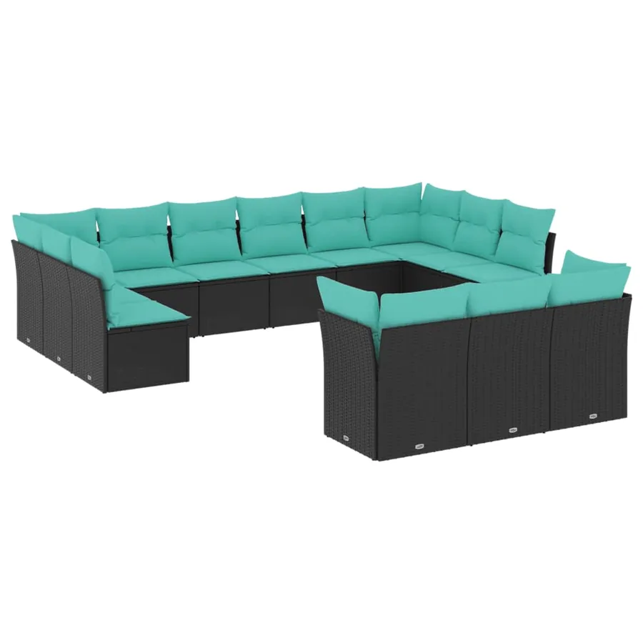 Salon de jardin avec coussins 13 pcs noir résine tressée - 2