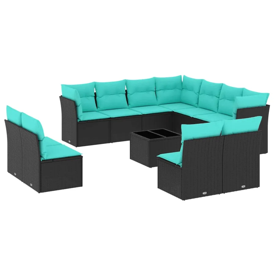 Ensemble de canapé de jardin 12 pcs avec coussins noir résine tressée - 2