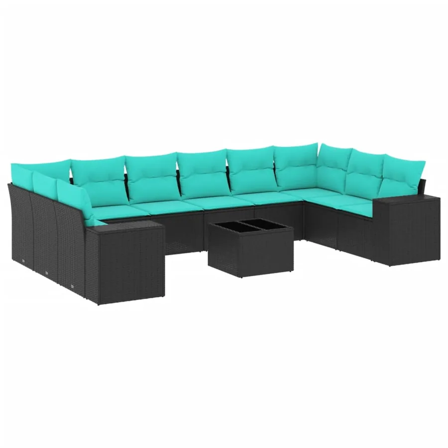 Ensemble de canapé de jardin 11 pcs avec coussins noir résine tressée - 2