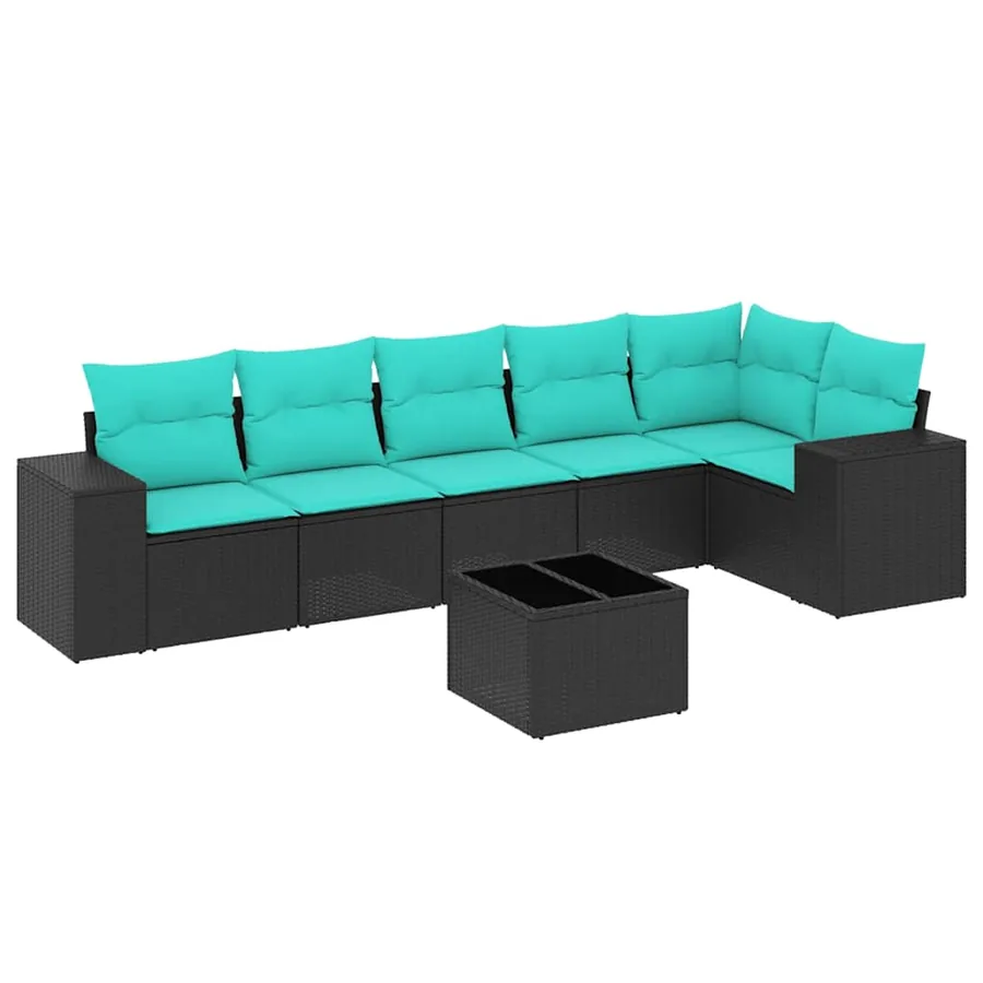Ensemble de canapé de jardin 7 pcs avec coussins noir résine tressée - 2