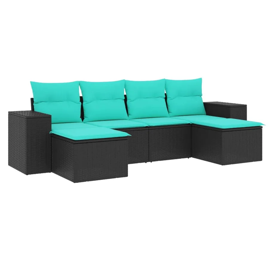 Salon de jardin 6 pcs avec coussins noir résine tressée - 2