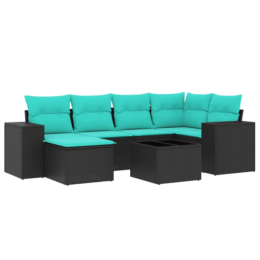 Ensemble de canapé de jardin 7 pcs avec coussins noir résine tressée - 2