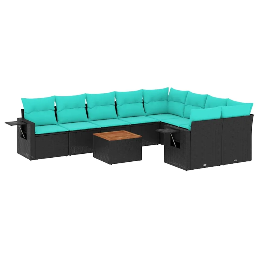 Ensemble de canapé de jardin 10 pcs avec coussins noir résine tressée - 2