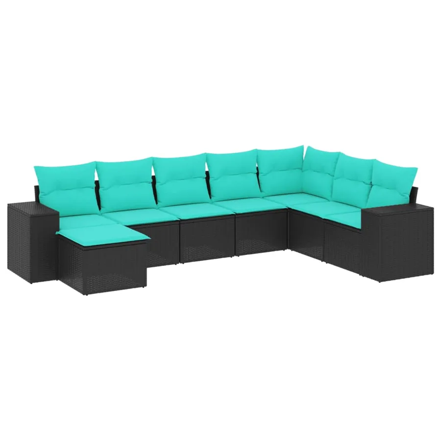 Salon de jardin 8 pcs avec coussins noir résine tressée - 2