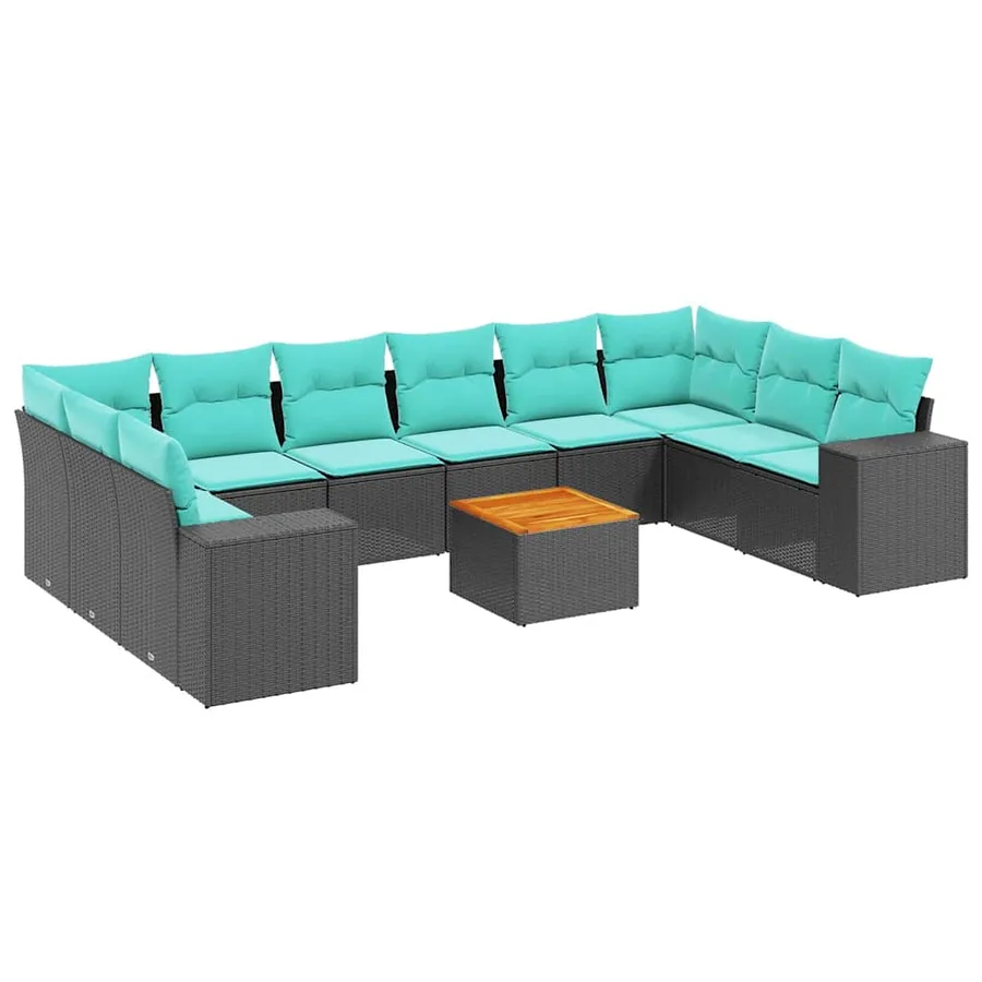 Ensemble de canapé de jardin 11 pcs avec coussins noir résine tressée - 2