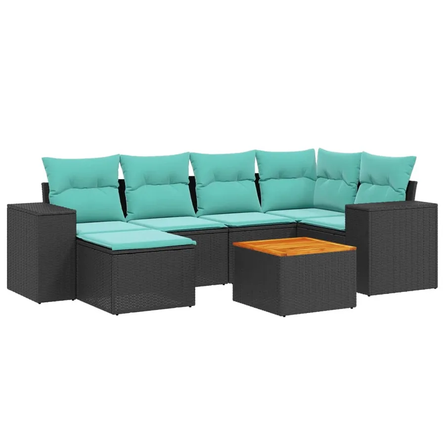 Ensemble de canapé de jardin 7 pcs avec coussins noir résine tressée - 2