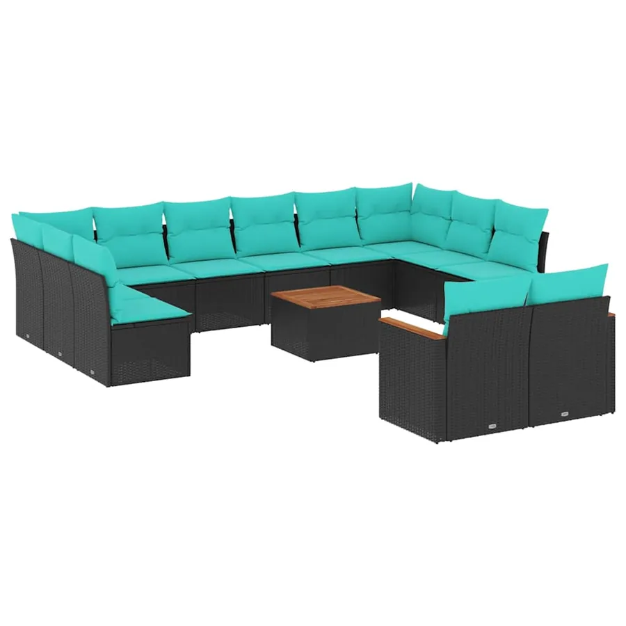 Ensemble de canapé de jardin 13 pcs avec coussins noir résine tressée - 2