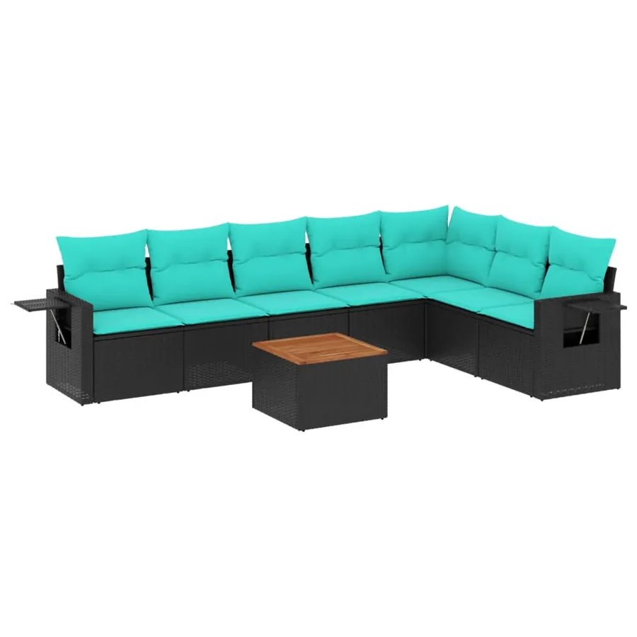 Ensemble de canapé de jardin 8 pcs avec coussins noir résine tressée - 2