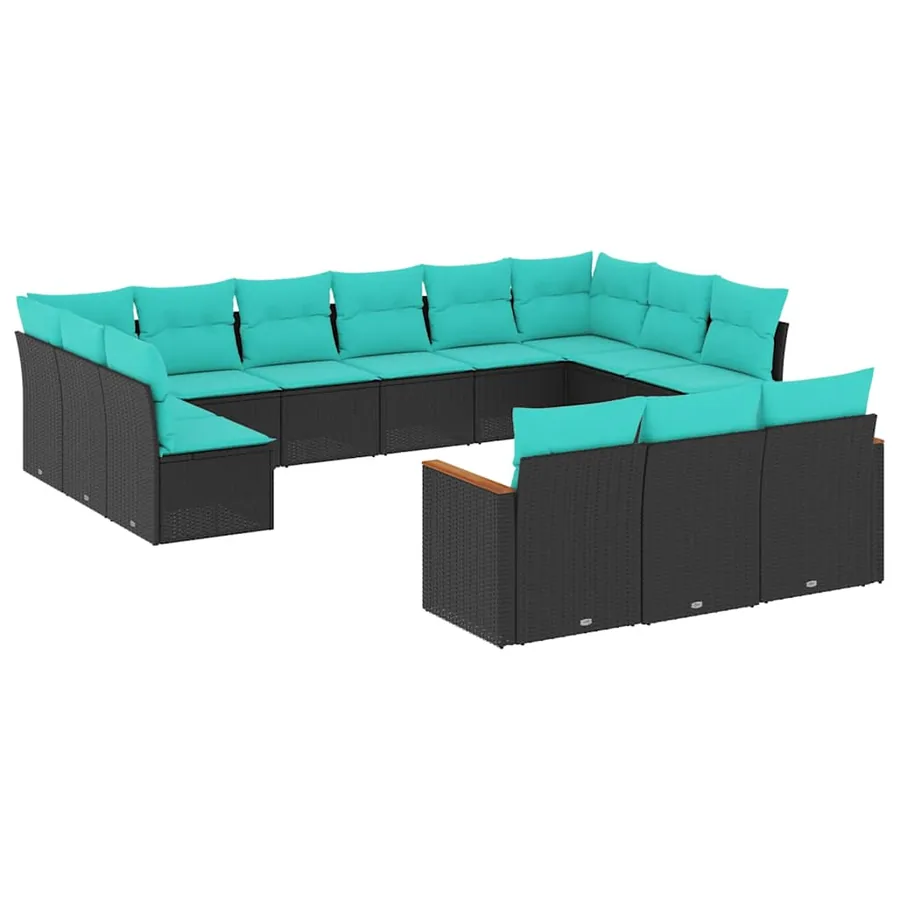 Salon de jardin avec coussins 13 pcs noir résine tressée - 2