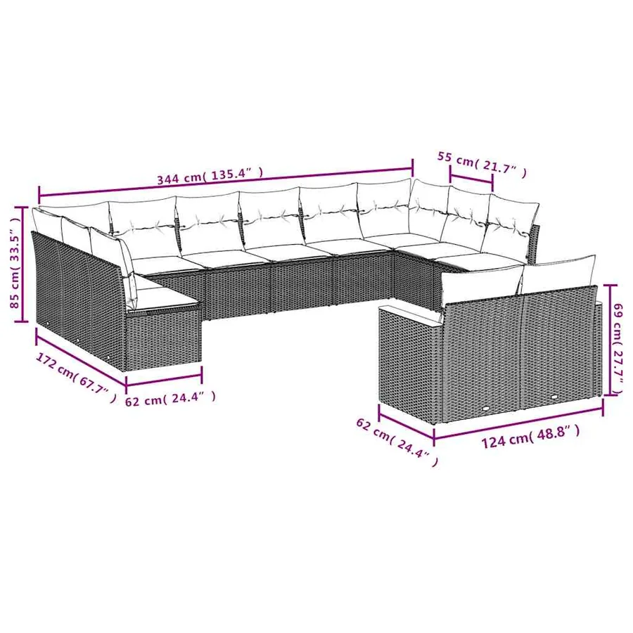 Salon de jardin avec coussins 13 pcs noir résine tressée - 7