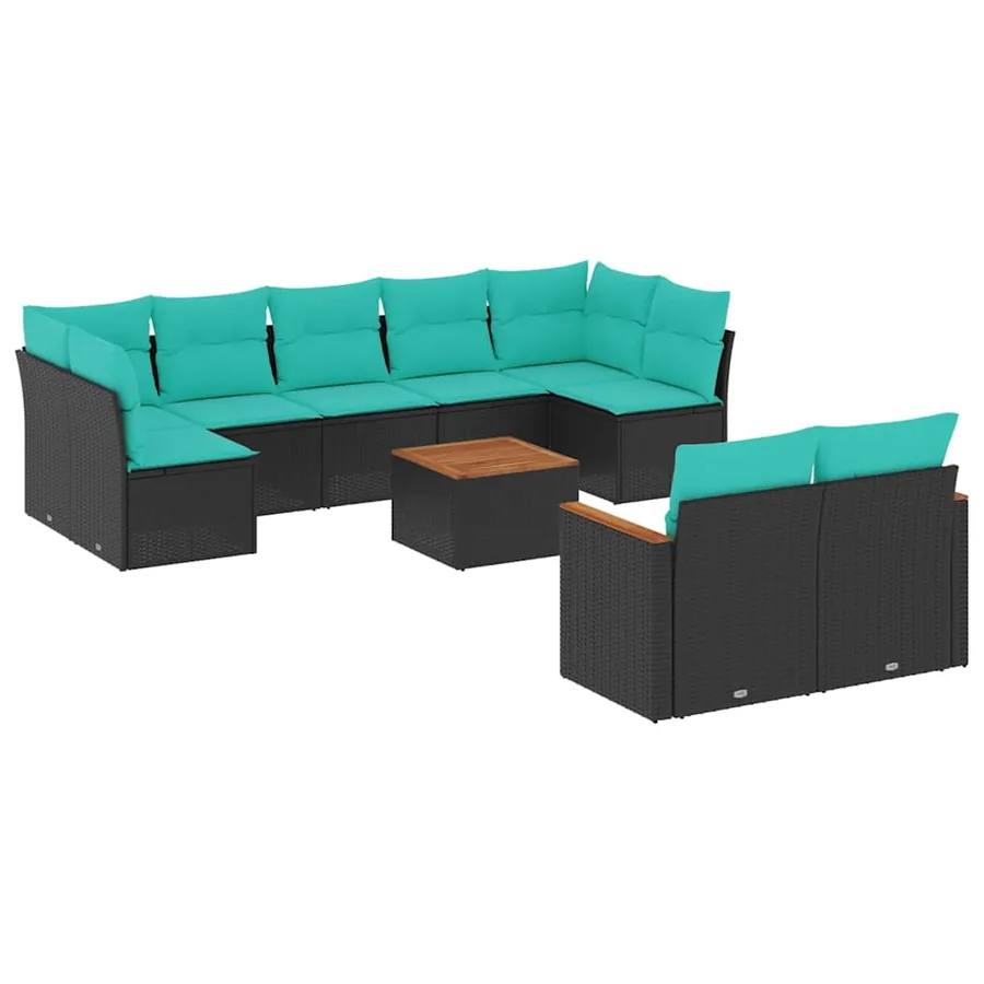 Ensemble de canapé de jardin 10 pcs avec coussins noir résine tressée - 2