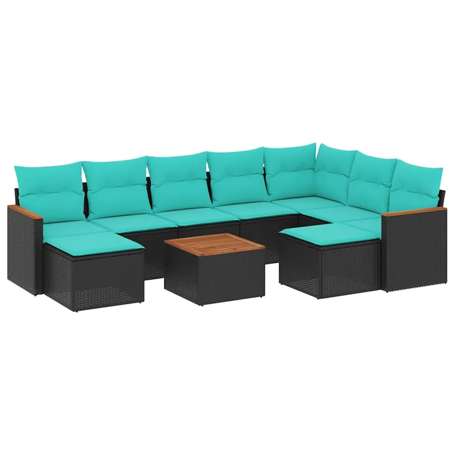 Ensemble de canapé de jardin 10 pcs avec coussins noir résine tressée - 2