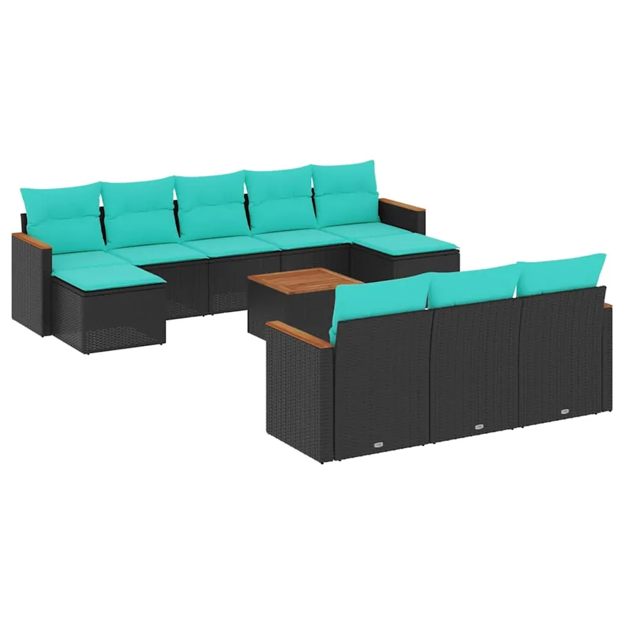 Ensemble de canapé de jardin 11 pcs avec coussins noir résine tressée - 2