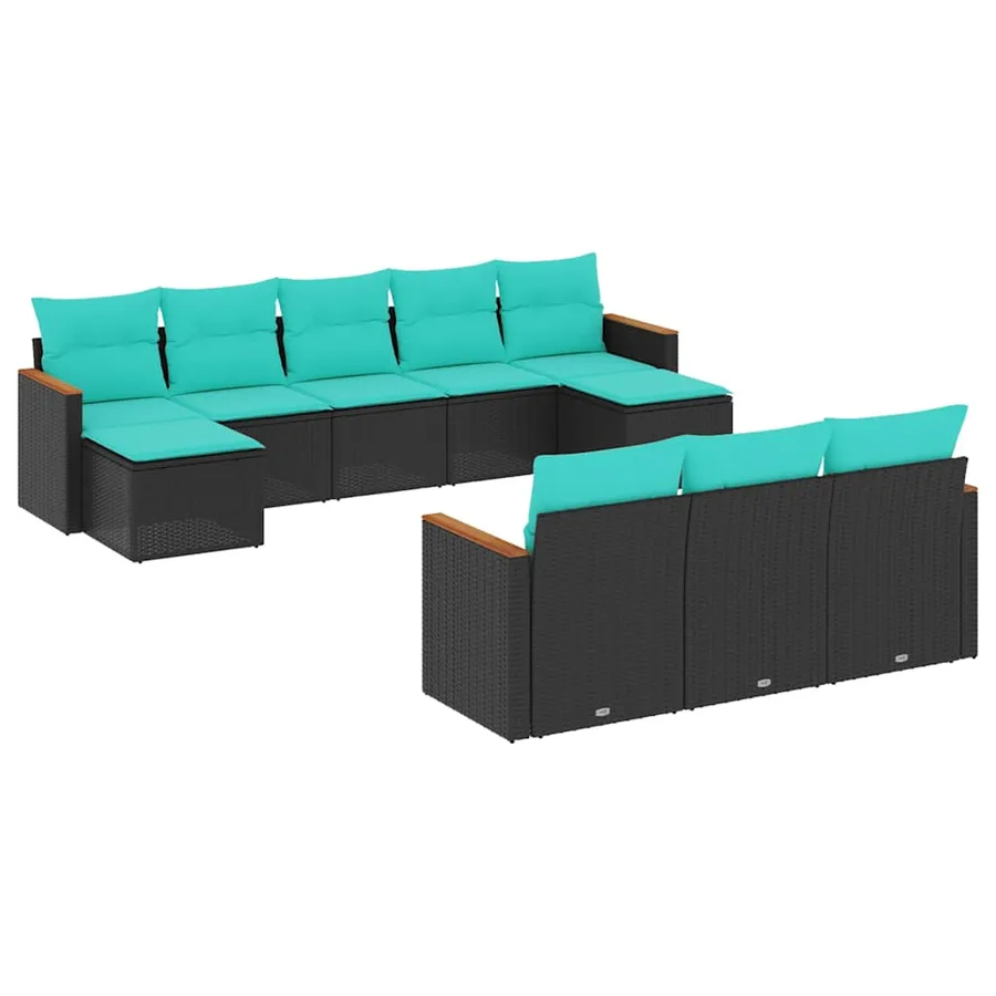 Salon de jardin 10 pcs avec coussins noir résine tressée - 2