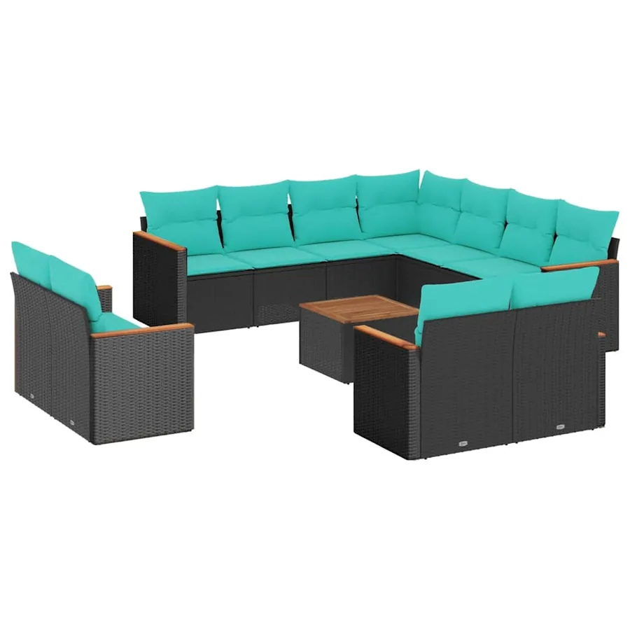 Ensemble de canapé de jardin 12 pcs avec coussins noir résine tressée - 2
