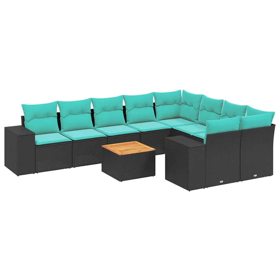 Ensemble de canapé de jardin 10 pcs avec coussins noir résine tressée - 2