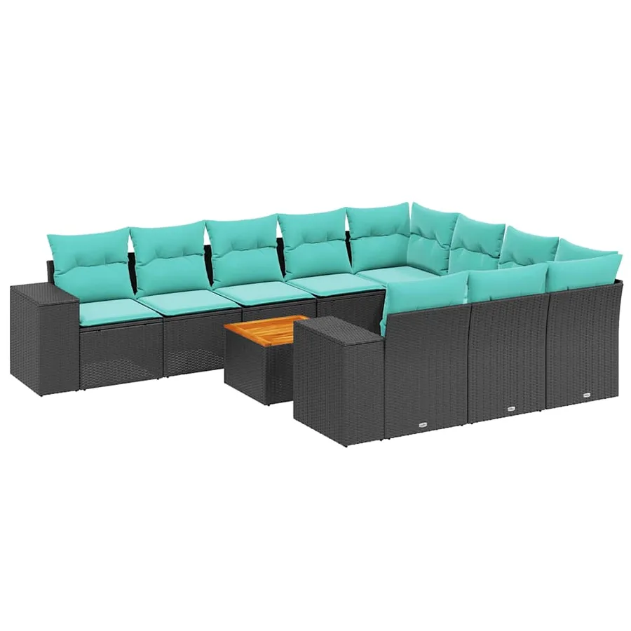 Ensemble de canapé de jardin 11 pcs avec coussins noir résine tressée - 2