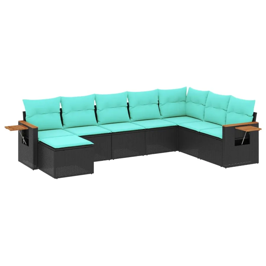 Salon de jardin 8 pcs avec coussins noir résine tressée - 2
