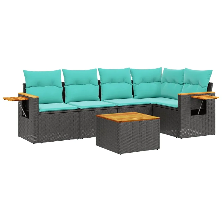 Salon de jardin 6 pcs avec coussins noir résine tressée - 2