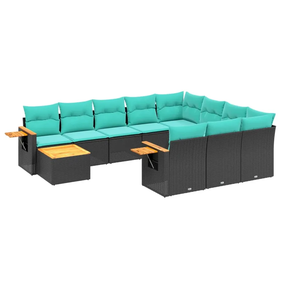 Salon de jardin 11 pcs avec coussins noir résine tressée - 2