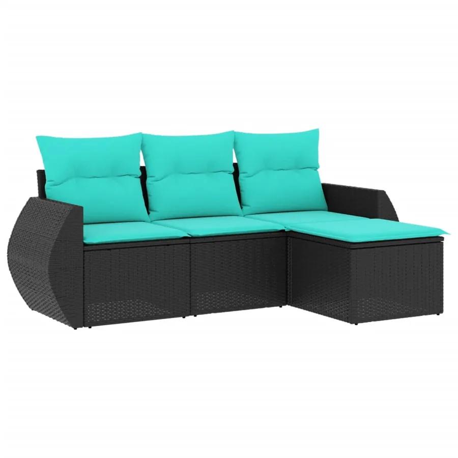 Salon de jardin 4 pcs avec coussins noir résine tressée - 2