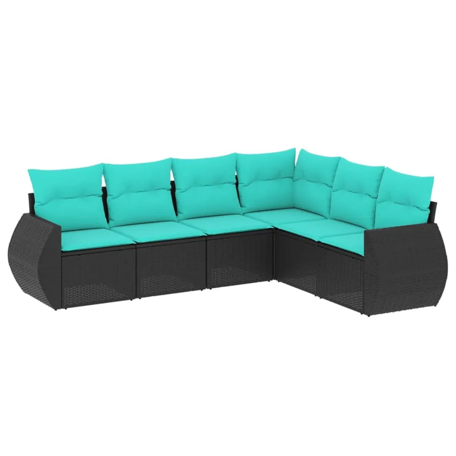 Salon de jardin 6 pcs avec coussins noir résine tressée - 2