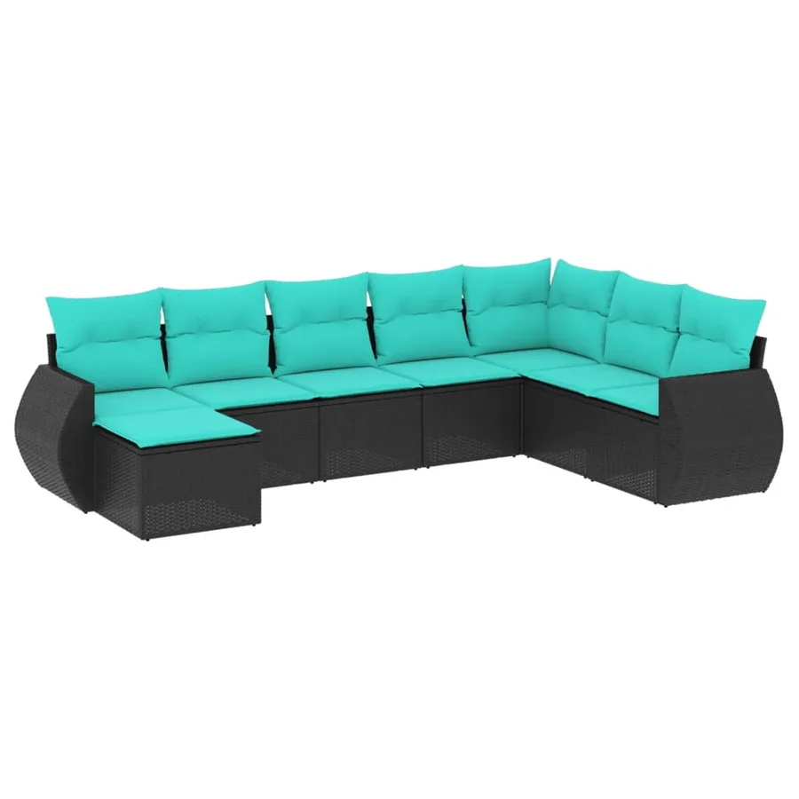 Salon de jardin 8 pcs avec coussins noir résine tressée - 2
