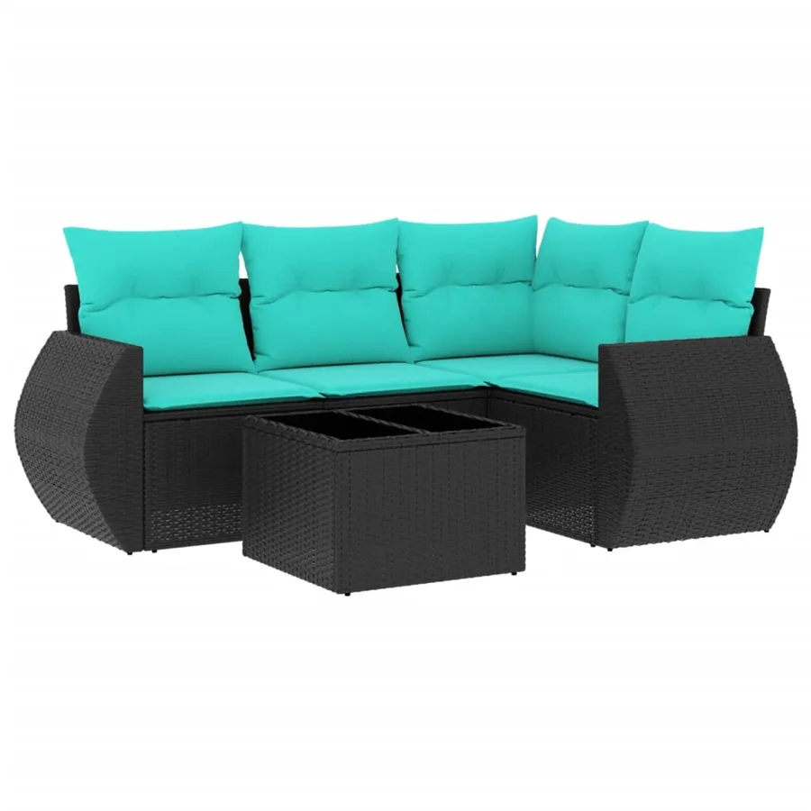 Ensemble de canapé de jardin 5 pcs avec coussins noir résine tressée - 2
