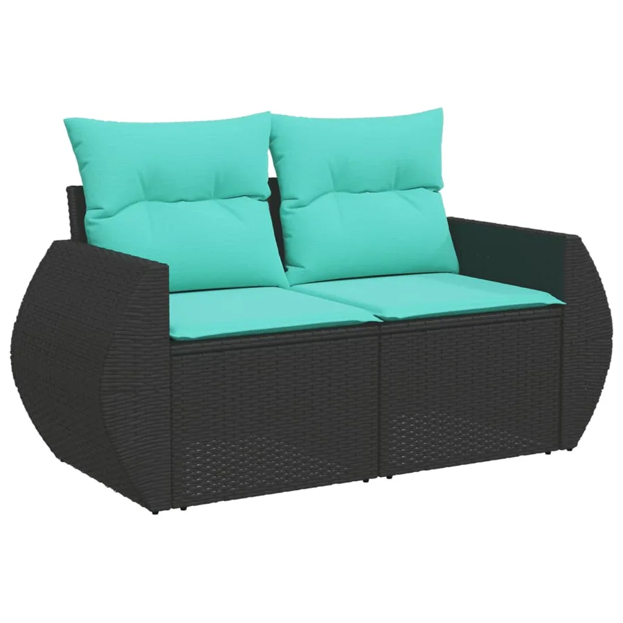 Ensemble de canapé de jardin 5 pcs avec coussins noir résine tressée - 3
