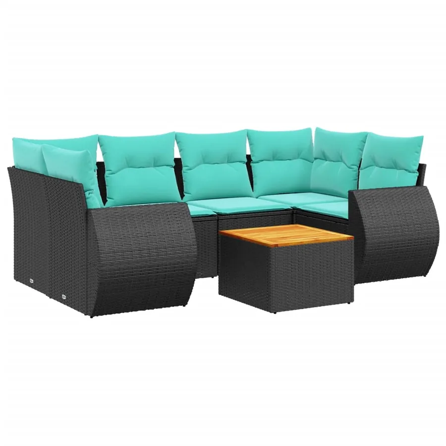 Ensemble de canapé de jardin 7 pcs avec coussins noir résine tressée - 2