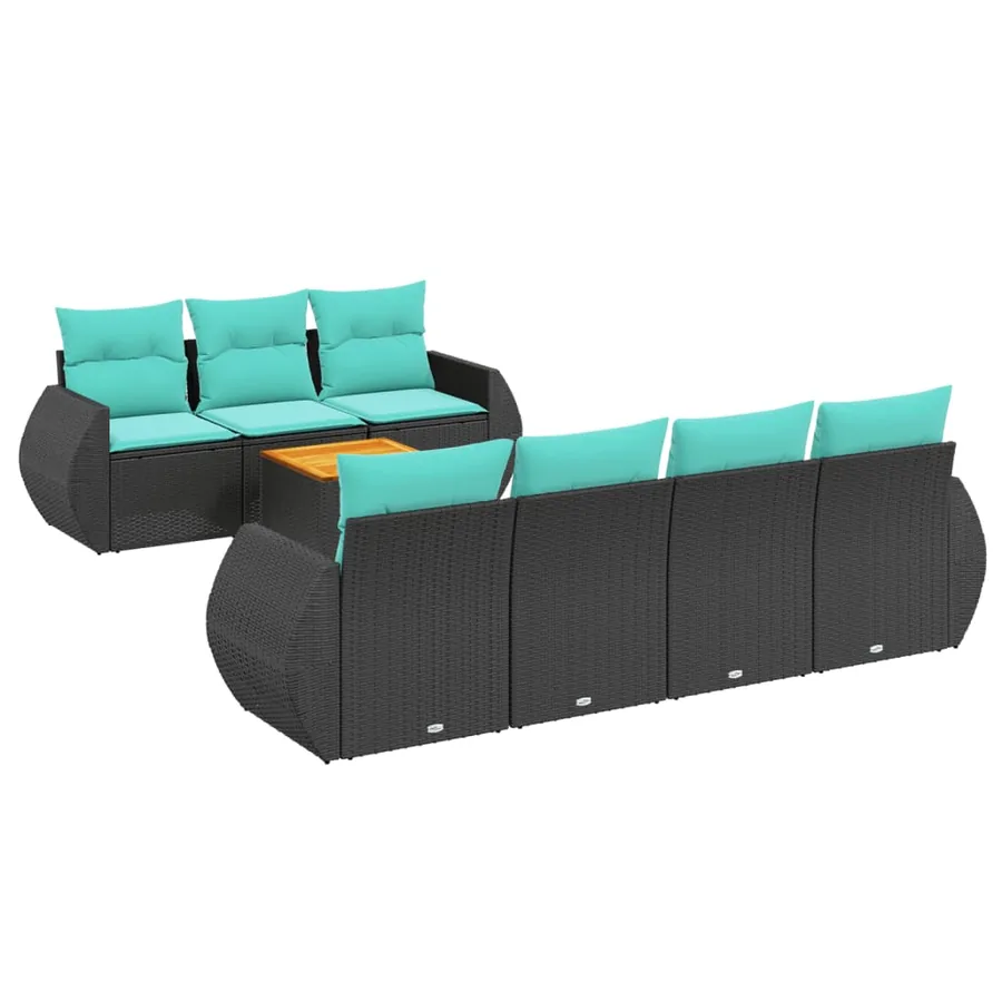 Ensemble de canapé de jardin 8 pcs avec coussins noir résine tressée - 2