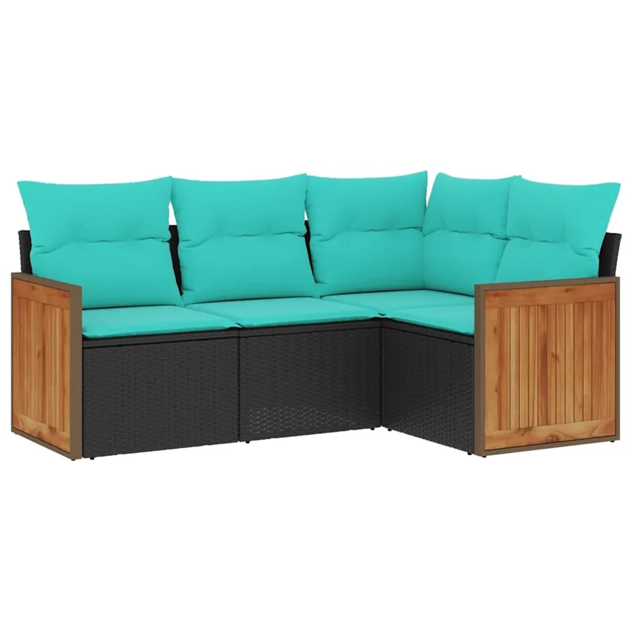 Salon de jardin 4 pcs avec coussins noir résine tressée - 2