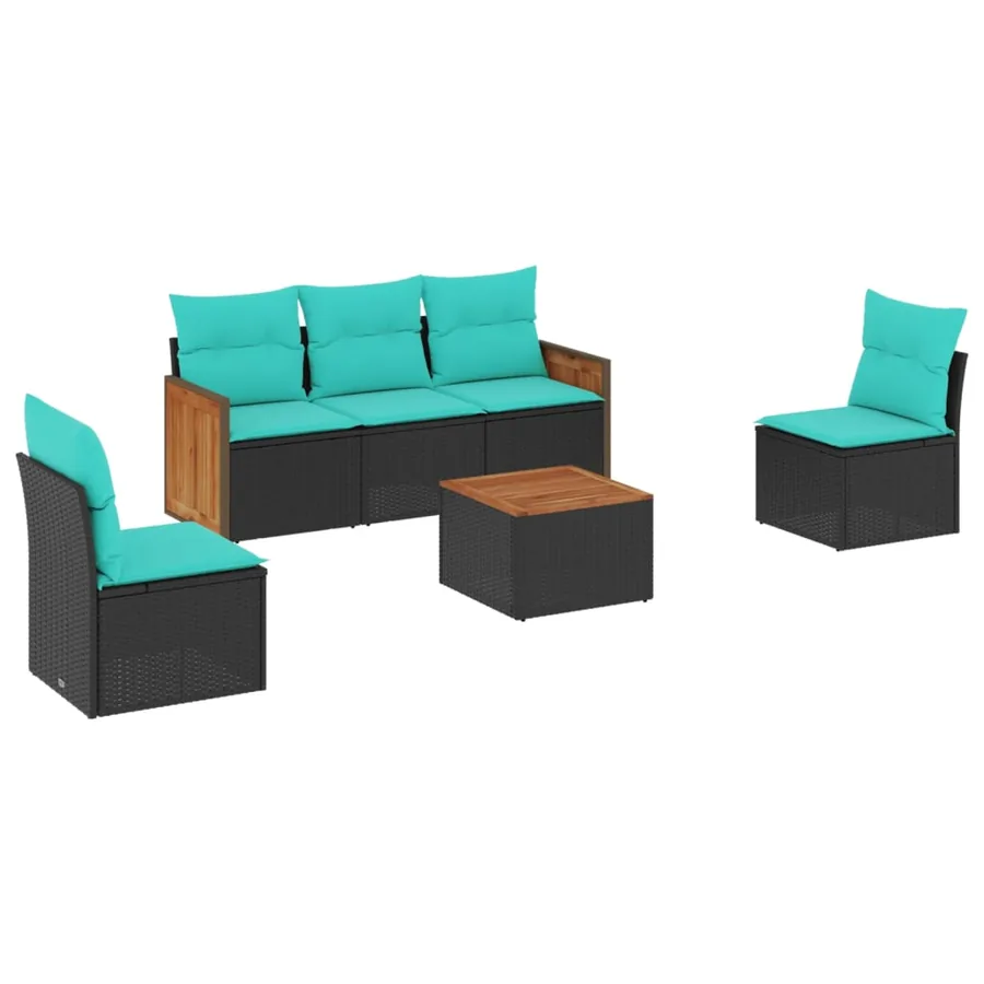 Ensemble de canapé de jardin 6 pcs avec coussins noir résine tressée - 2