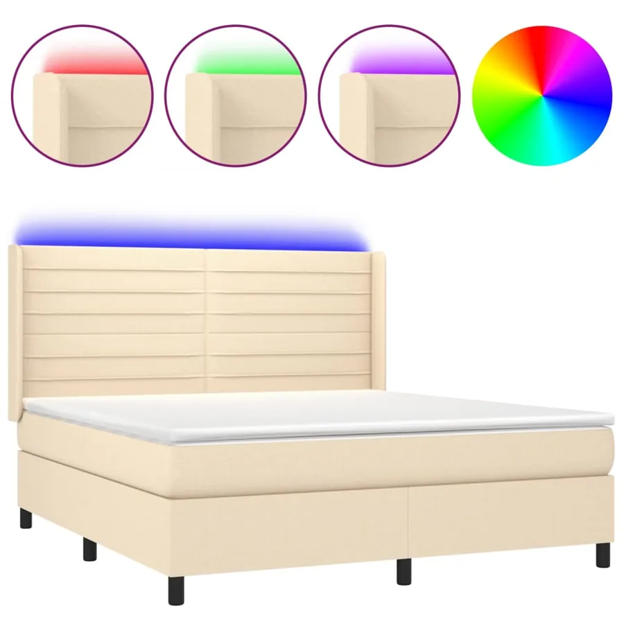 Sommier à lattes de lit matelas et LED Crème 180x200 cm Tissu - 2
