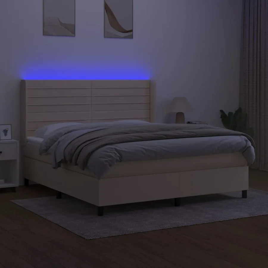 Sommier à lattes de lit matelas et LED Crème 180x200 cm Tissu - 3