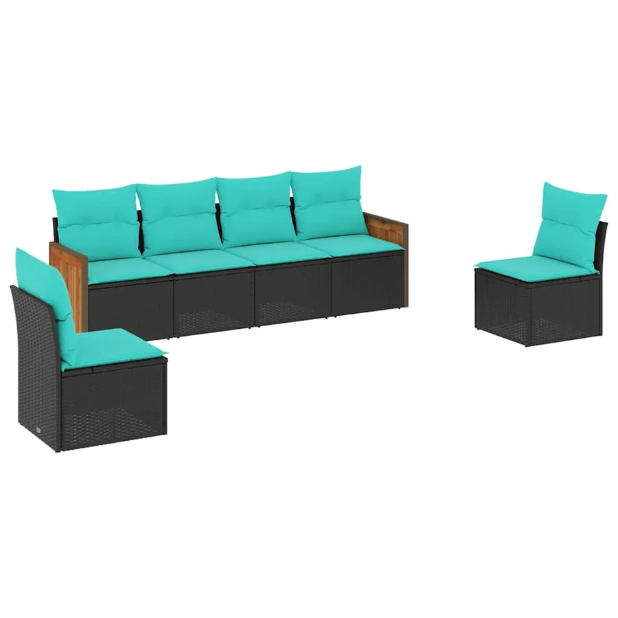 Salon de jardin 6 pcs avec coussins noir résine tressée - 2
