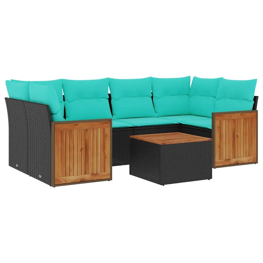 Ensemble de canapé de jardin 7 pcs avec coussins noir résine tressée - 2