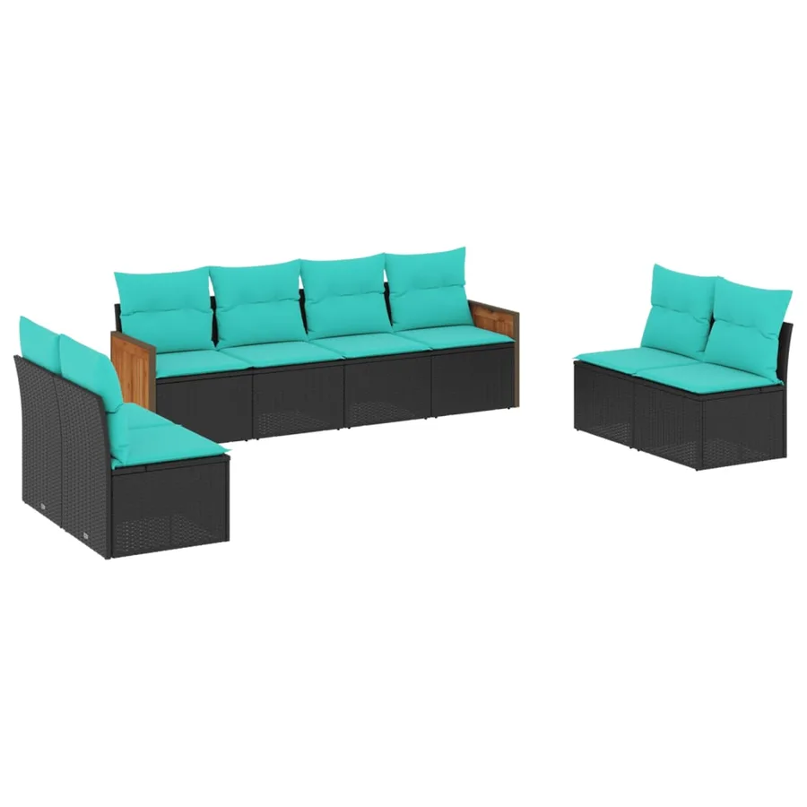 Salon de jardin 8 pcs avec coussins noir résine tressée - 2