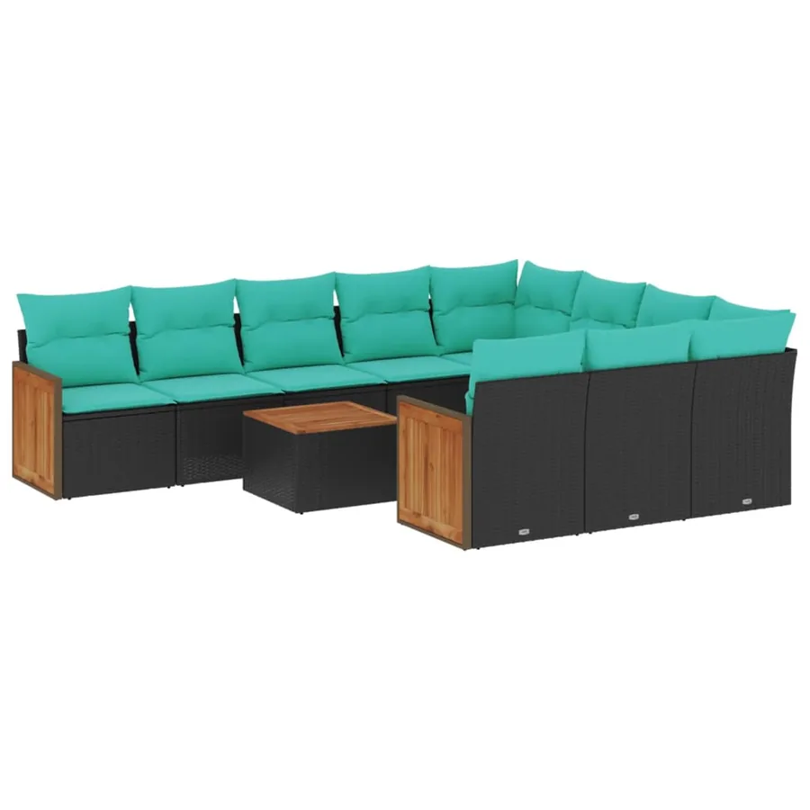 Ensemble de canapé de jardin 11 pcs avec coussins noir résine tressée - 2