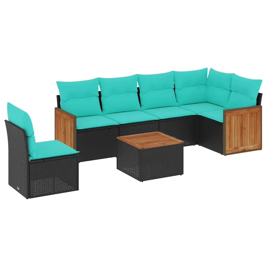Ensemble de canapé de jardin 7 pcs avec coussins noir résine tressée - 2