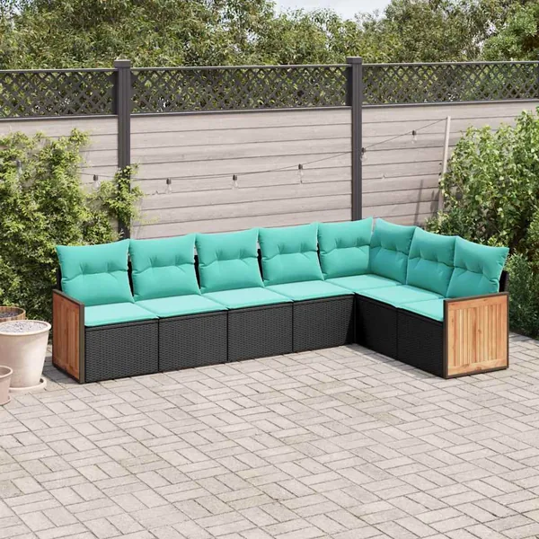 Salon de jardin 7 pcs avec coussins noir résine tressée 55 x 62 x 69 cm - 57,2 kg