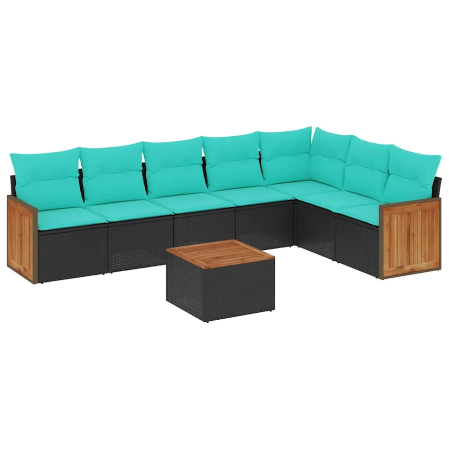 Ensemble de canapé de jardin 8 pcs avec coussins noir résine tressée - 2