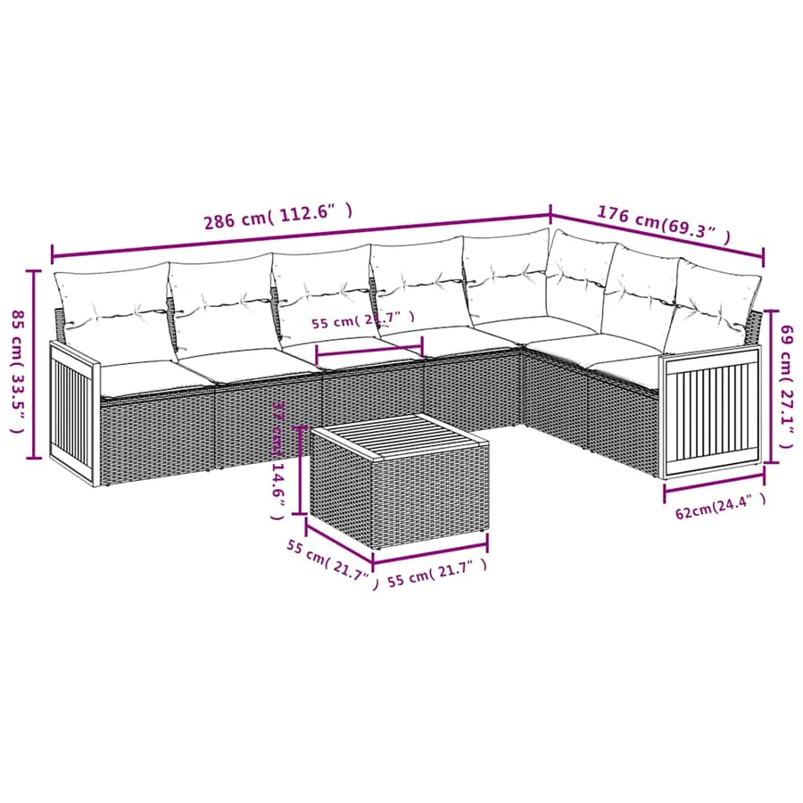 Ensemble de canapé de jardin 8 pcs avec coussins noir résine tressée - 8