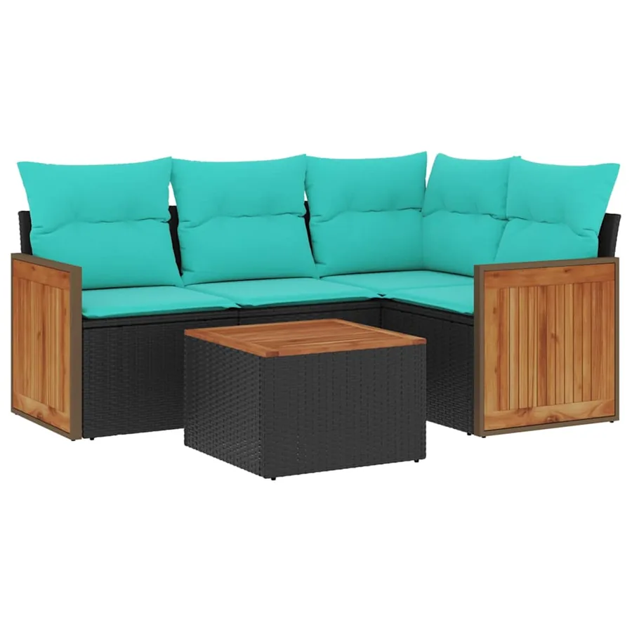 Ensemble de canapé de jardin 5 pcs avec coussins noir résine tressée - 2