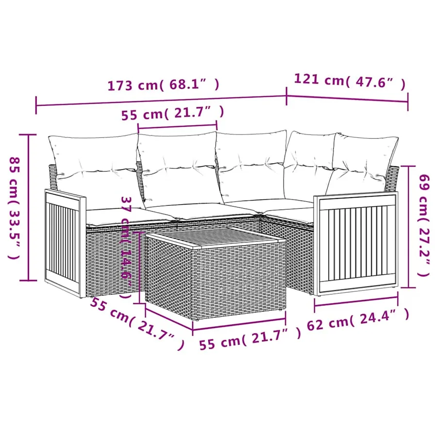 Ensemble de canapé de jardin 5 pcs avec coussins noir résine tressée - 8