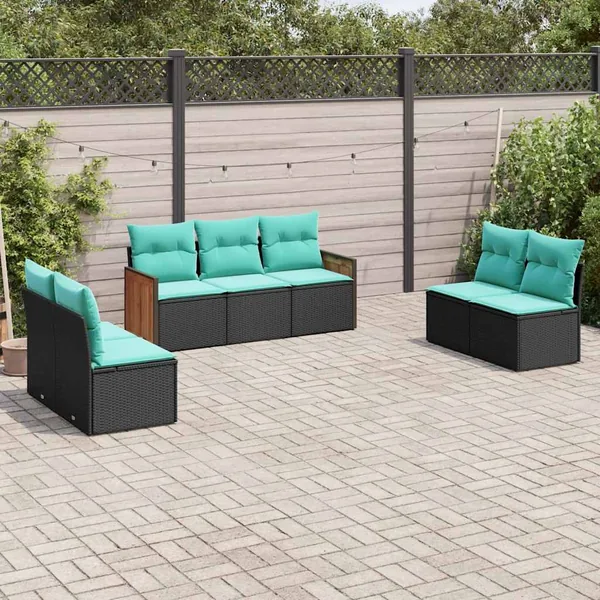 Salon de jardin 7 pcs avec coussins noir résine tressée 55 x 62 x 69 cm - 55,4 kg